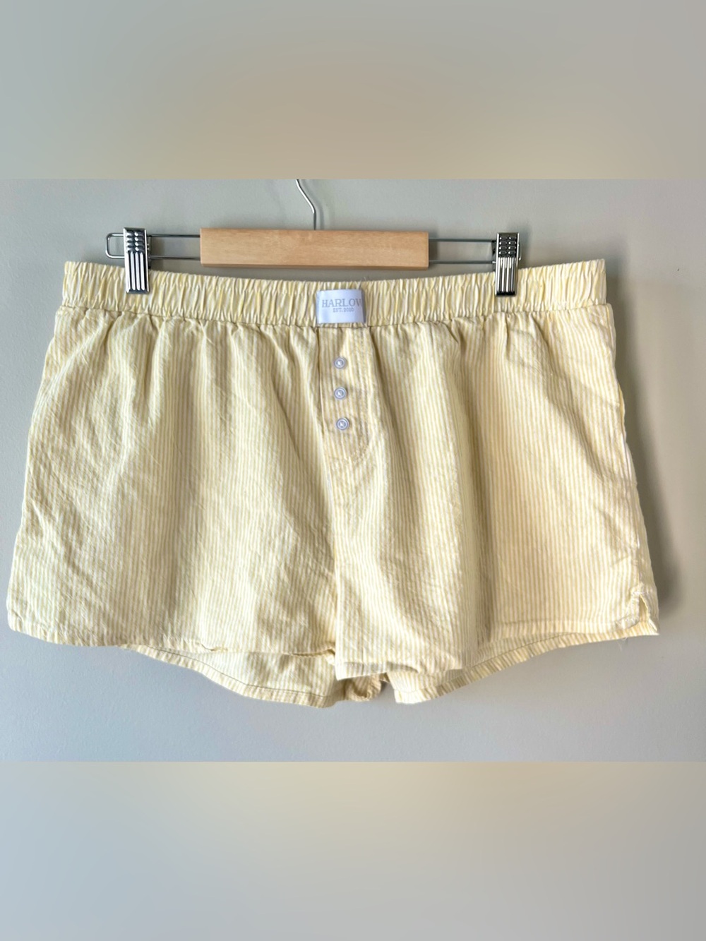 Harlow Light Yellow Striped 100% Cotton Pajama Shorts Size XL - comfortable
